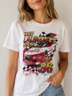 The Laundry Room x Coca-Cola Racing Graphic Tee - White with Red & Yellow NWT